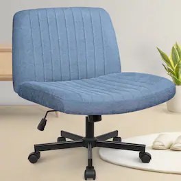 Neo Chair - Criss Cross Chair with Wheels, Home Office Cross-Legged Armless Chair, Ergonomic Computer Desk Chair with Wide Seat - Wheels-Blue