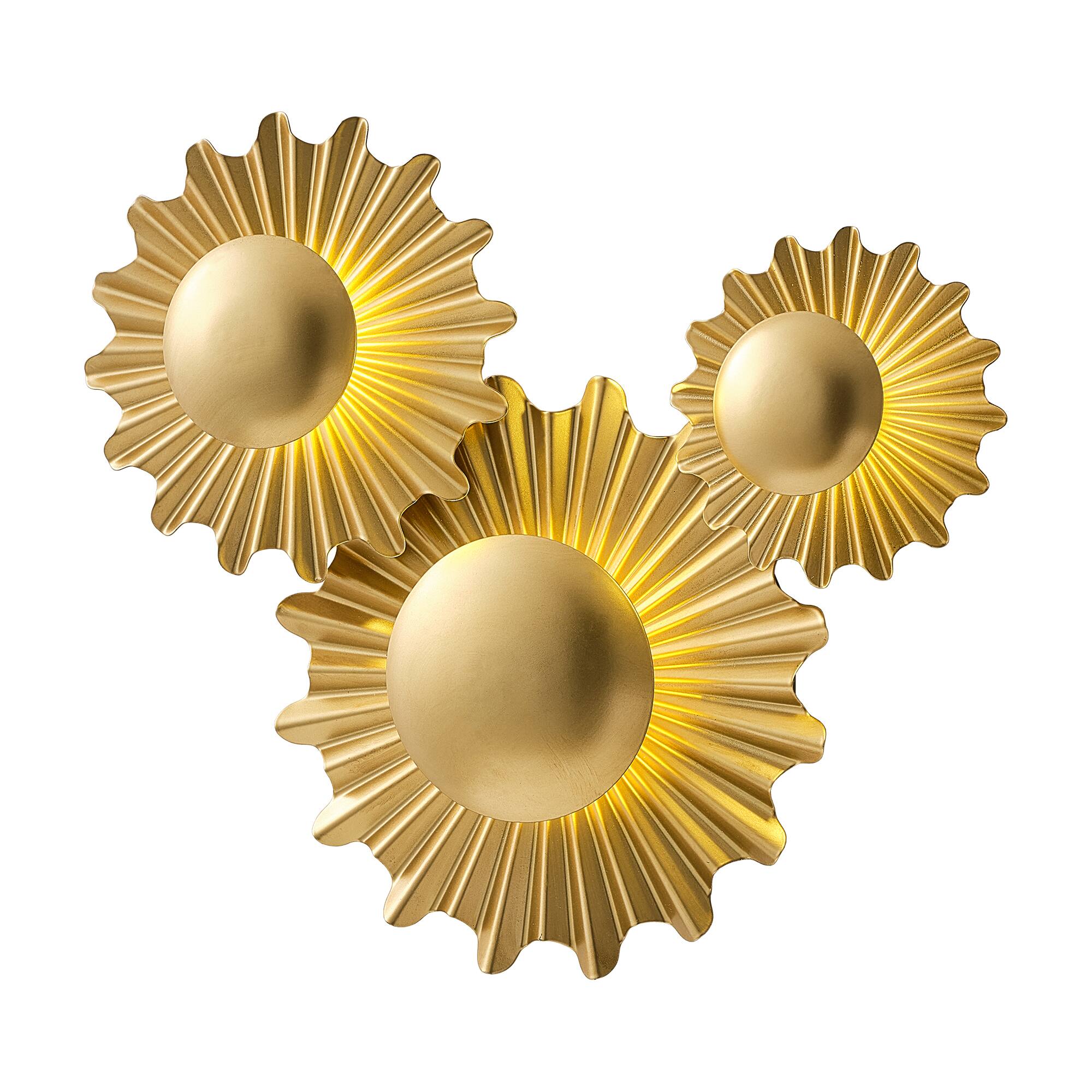 Alt View 1. Vaczon - 3-Light Integrated LED Sunburst Flush-Mounted Modern Vanity Light Fixture Wall Sconce for Bedroom and Entryway - Gold.