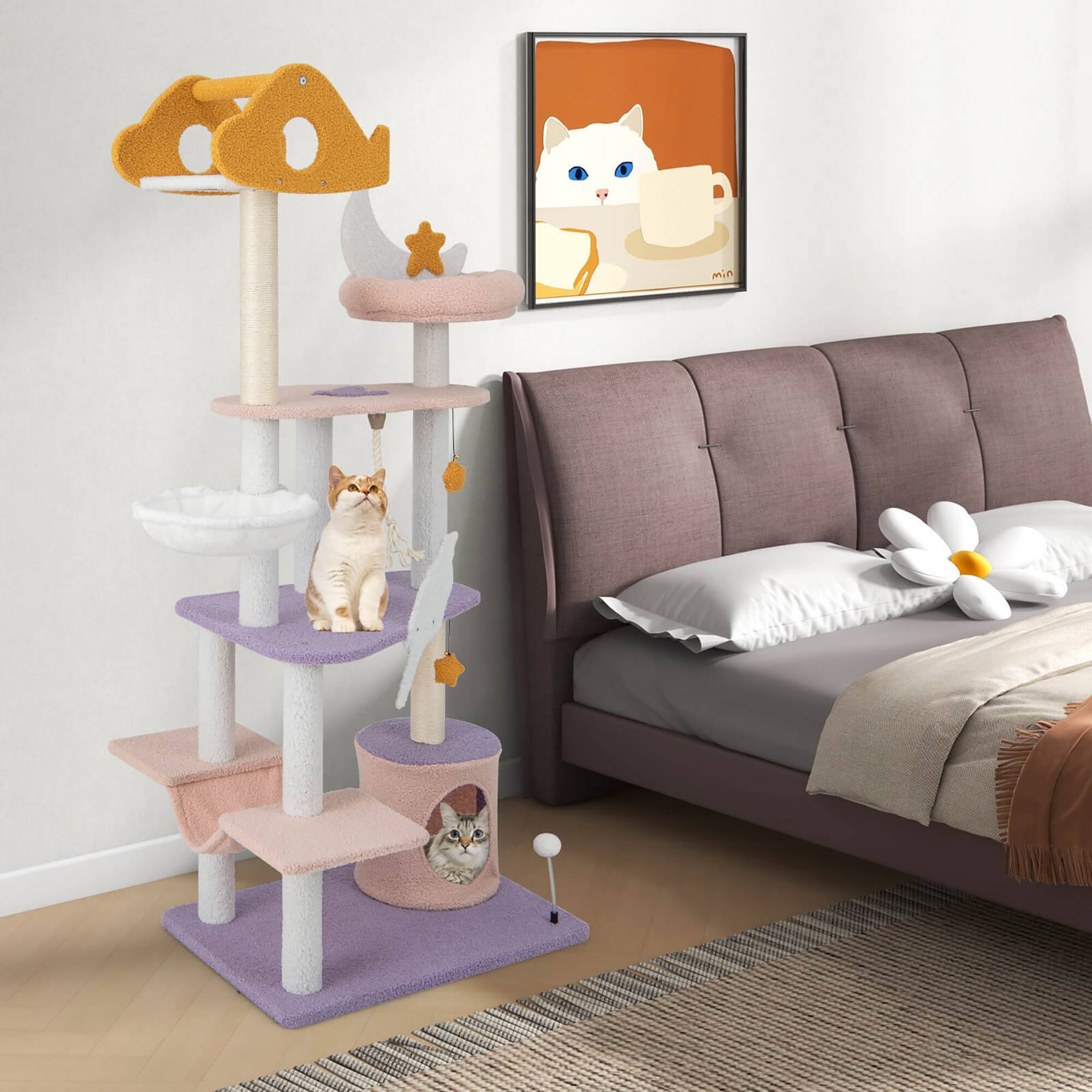 Alt View 3. Gymax - Gymax Cat Tree Cats Multi-level Cat Tower w/ Sisal Covered Scratching Posts Hammock.