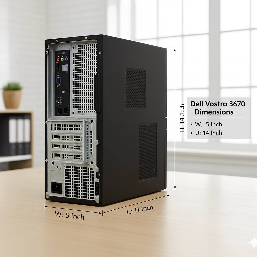 - 100 I Dell Vostro 3670 Dimensions: W: 5 Inch, U: 14 Inch, L: 11 Inch