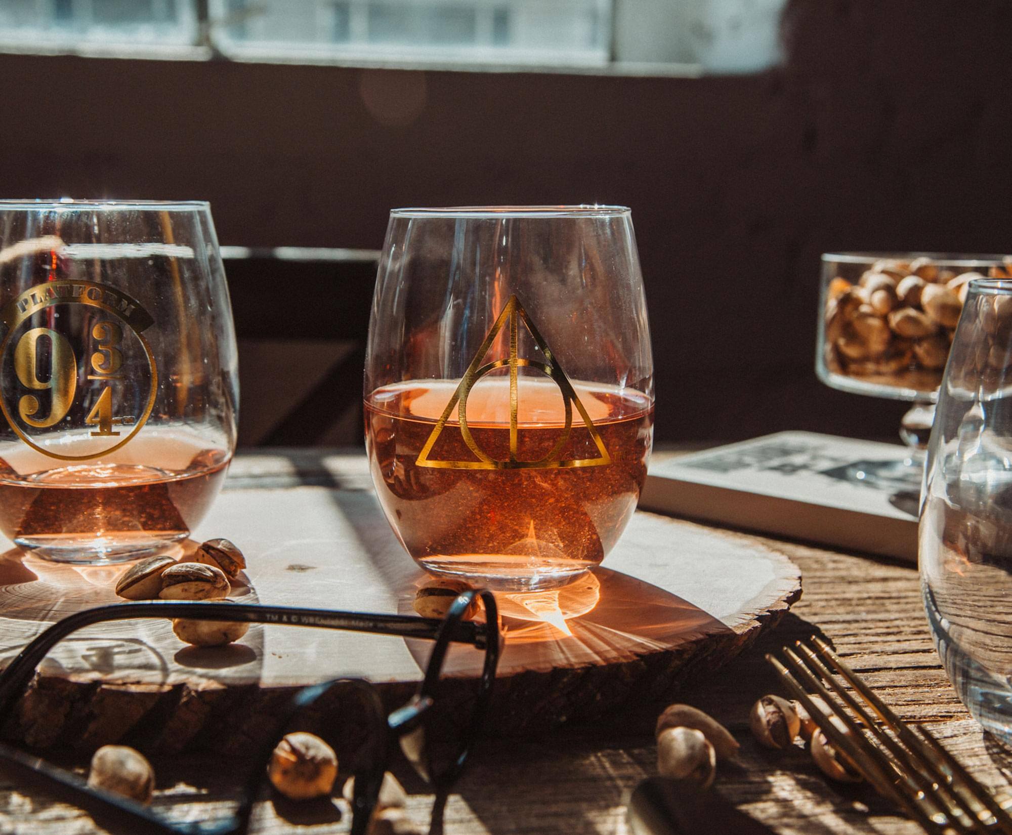 Alt View 4. Harry Potter - Harry Potter Icons Stemless Wine Glasses, Set Of 4 | Each Holds 20 Ounces - Gold.
