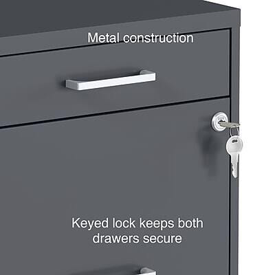Metal construction  
Keyed lock keeps both drawers secure