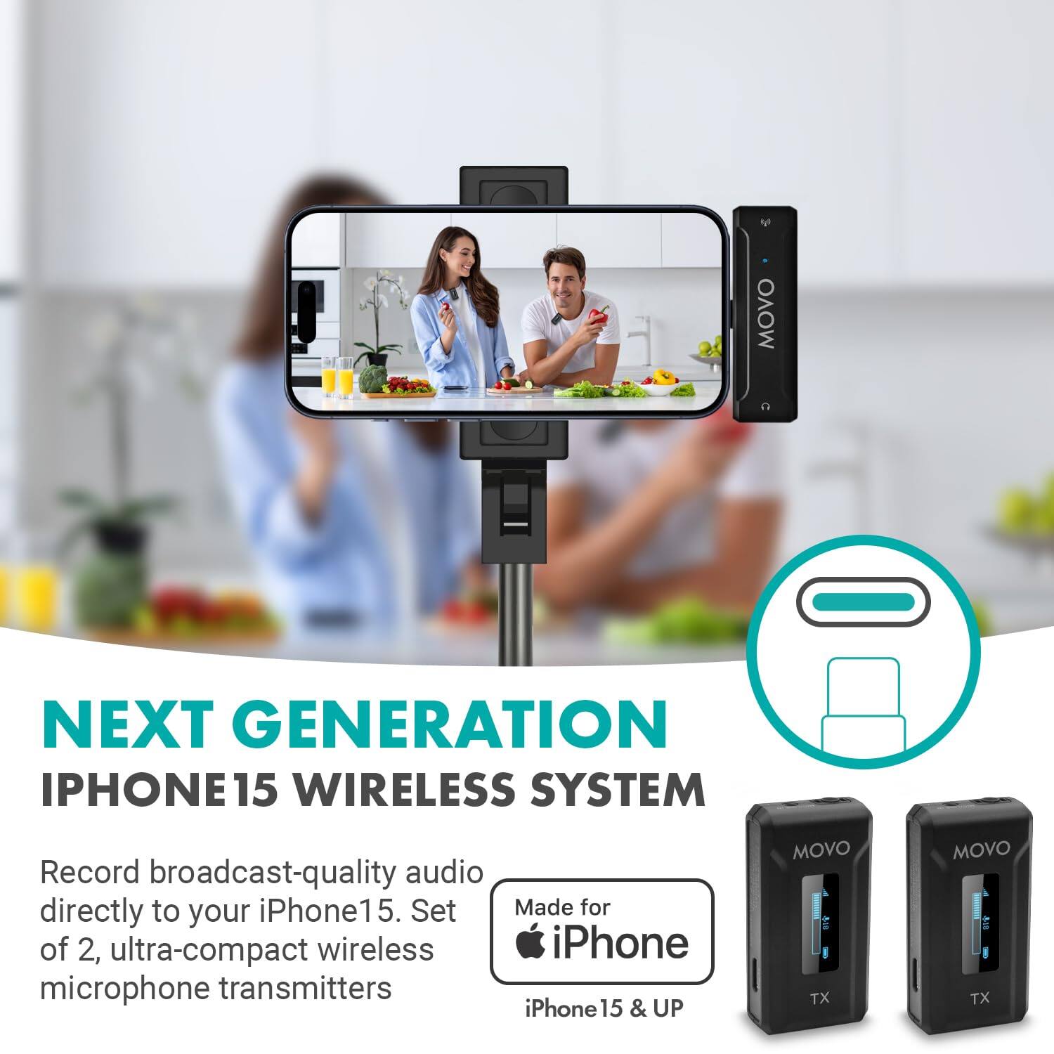 NEXT GENERATION IPHONE15 WIRELESS SYSTEM

Record broadcast-quality audio directly to your iPhone15. Set of 2, ultra-compact wireless microphone transmitters

Made for iPhone
iPhone15 & UP