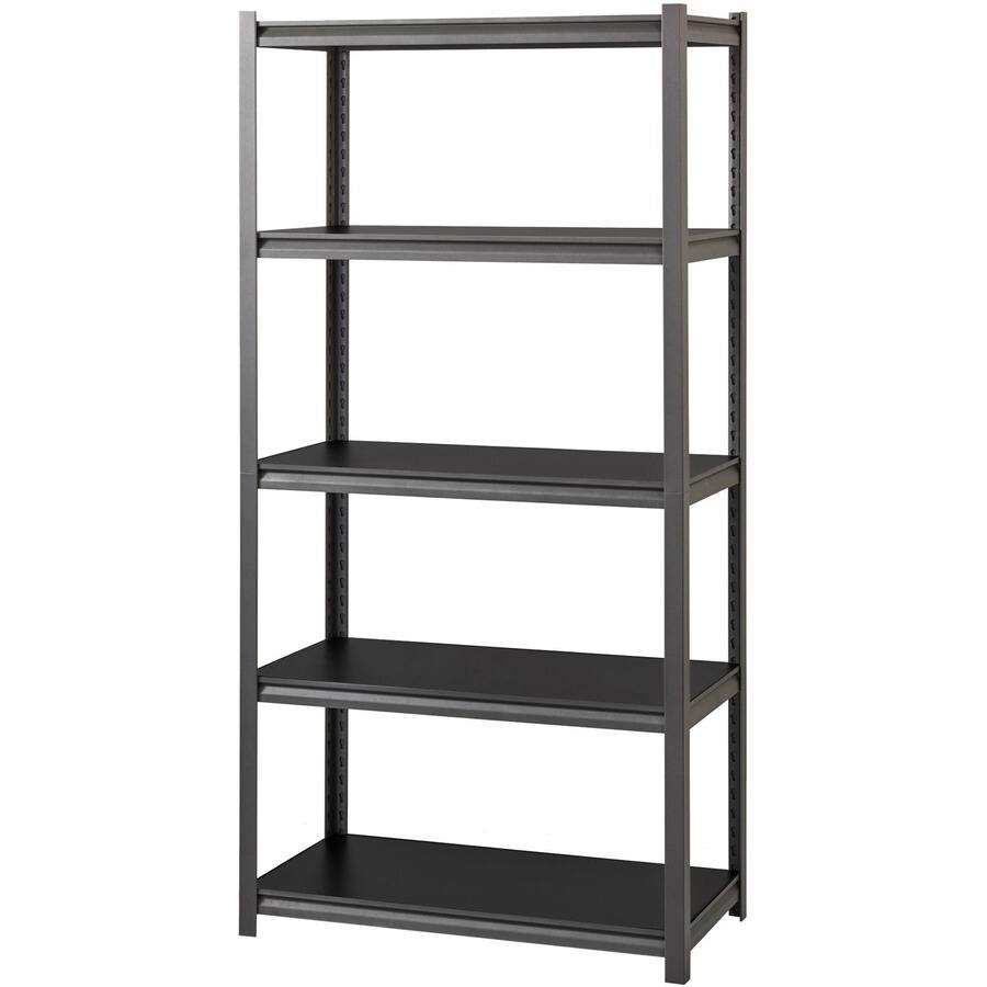 Angle. Lorell - Lorell Iron Horse 3200 lb Capacity Riveted Shelving 5 Shelf 72" H x 36" W x 18" D Black Steel Laminate - Black|Gray.