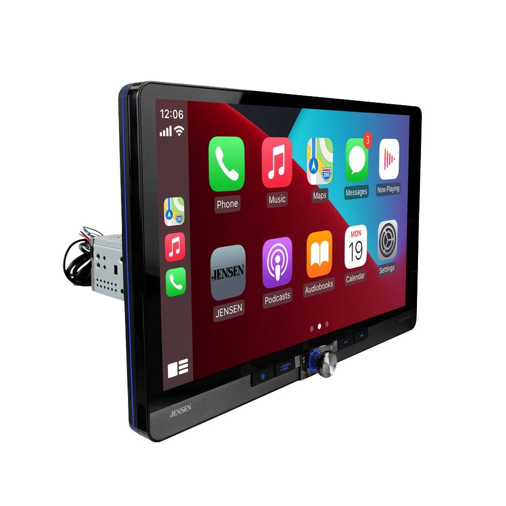 12:06  
Phone Music Maps Messages Now Playing  
MON 19  
Settings Calendar Audiobooks Podcasts  
JENSEN