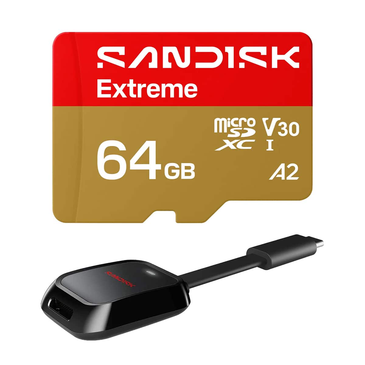 SANDISK - Extreme UHS-I U3 microSDXC Memory Card - 128GB, With Reader