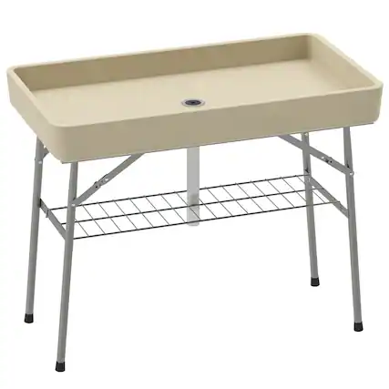 Front. Outsunny - Outsunny 3.4ft Folding Ice Cooler Table with Drain, Fill and Chill Table Outdoor Table Cooler - Tan.