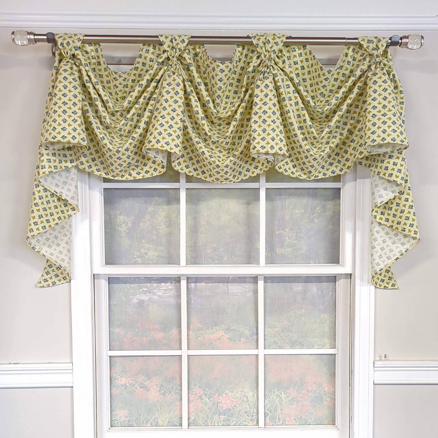 Angle. RLF Home - RLF Home Little Treasure 3-S Victory 100% Cotton Tab Top Swag Window Curtain 54" x 25" Yellow - Yellow.