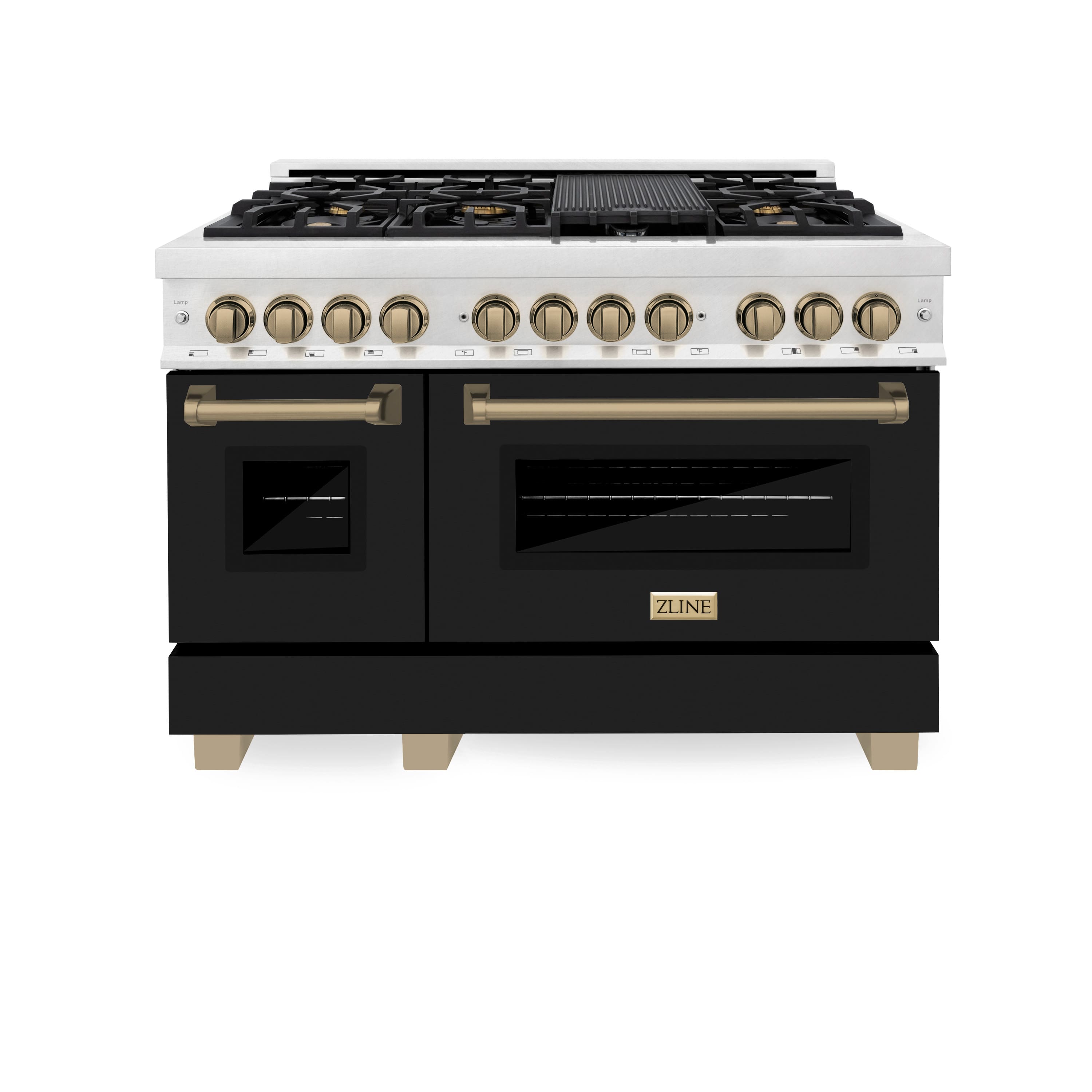 Front. ZLINE - ZLINE Autograph 48 in. Legacy Dual Fuel Range in Satin Steel w/ Black & Bronze Accents (RASZ-BLM-48-CB) - Black Matte.