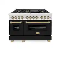 ZLINE - Autograph 48 in. Legacy Dual Fuel Range in Satin Steel w/ Black & Bronze Accents (RASZ-BLM-48-CB) - Black Matte - Front_Zoom