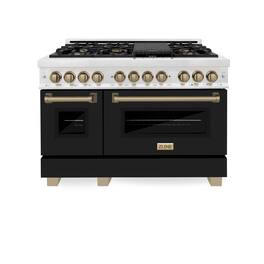 ZLINE - Autograph 48 in. Legacy Dual Fuel Range in Satin Steel w/ Black & Bronze Accents (RASZ-BLM-48-CB) - Black Matte