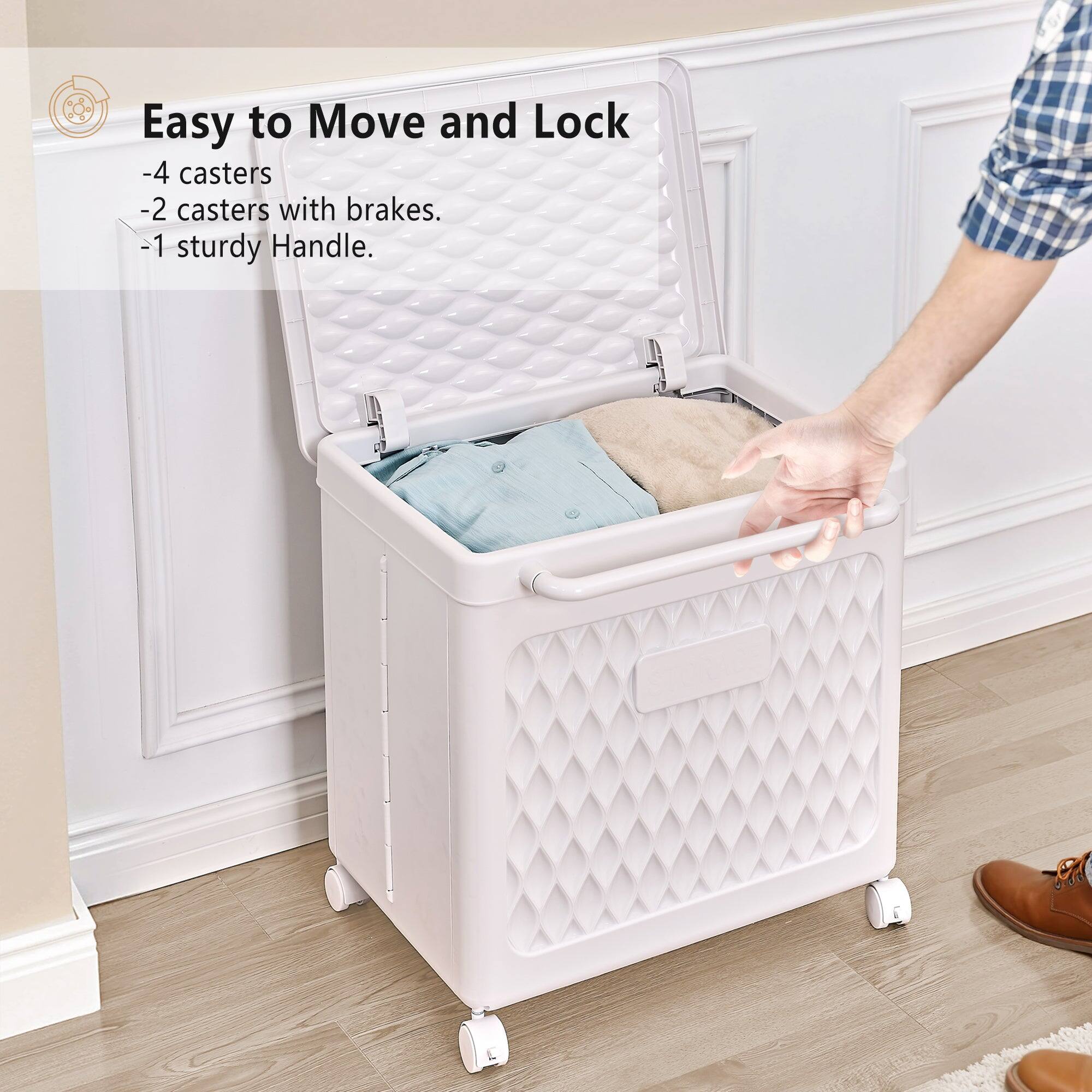 Easy to Move and Lock  
- 4 casters  
- 2 casters with brakes  
- 1 sturdy handle