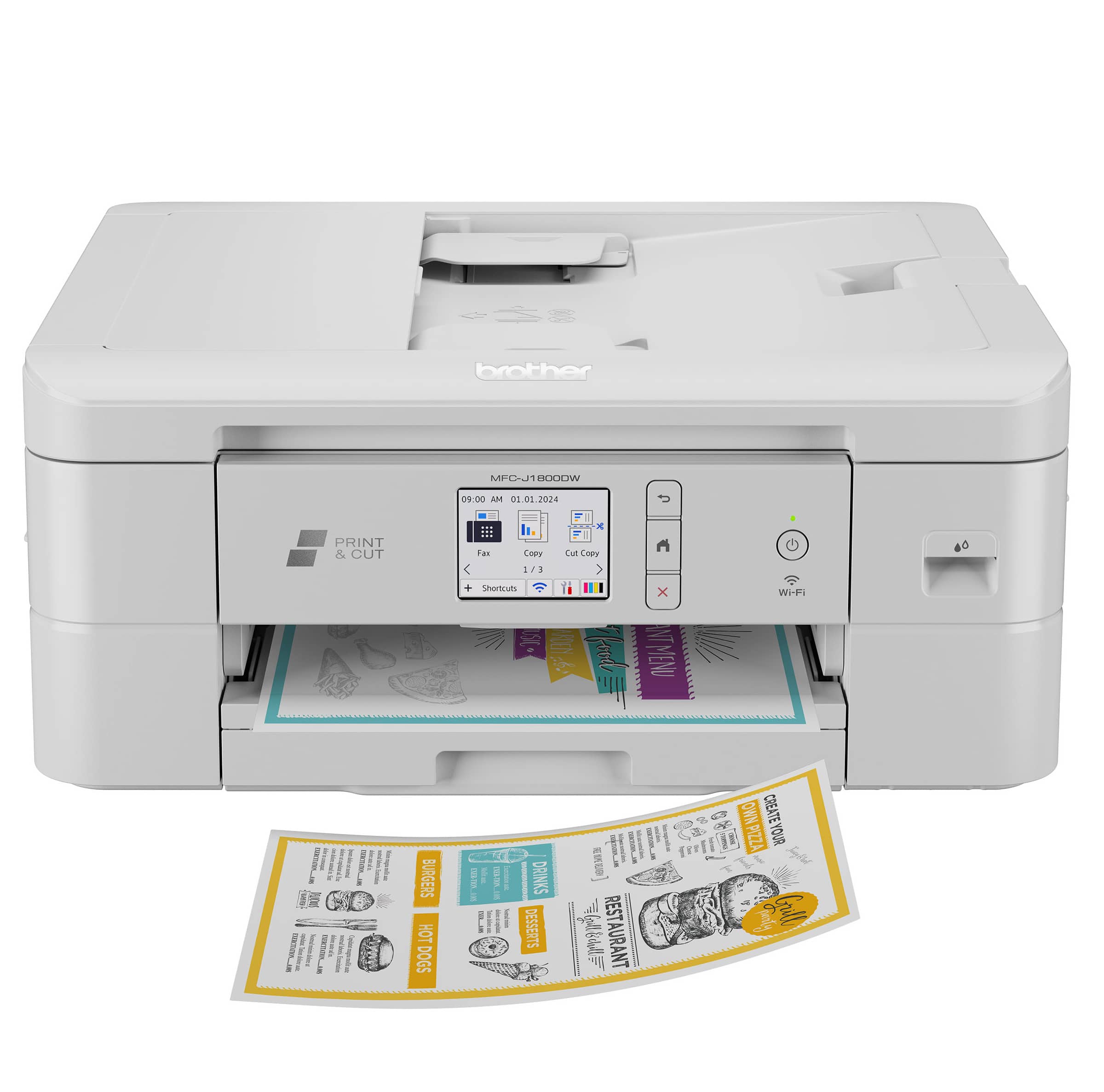 Brother - Print & Cut MFC-J1800DW Wireless Color All-in-One Inkjet Printer with Automatic Paper Cutter - Black - Front_Zoom