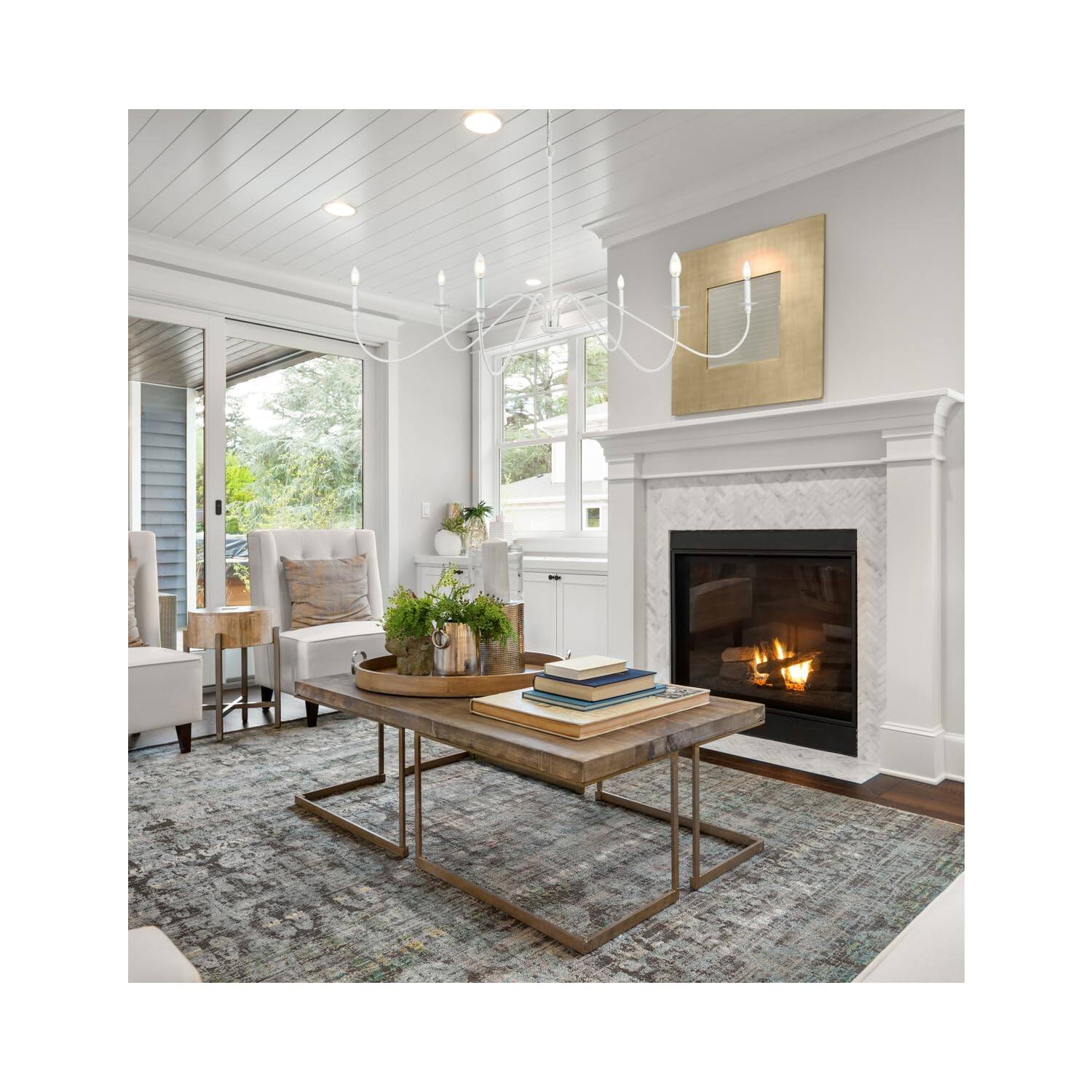 Angle. Living District - Rohan 60 inch chandelier in White - White.