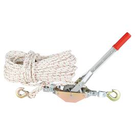 VEVOR - Rope Puller, 3/4 Ton (1,653 lbs) Pulling Capacity, with 100' of 0.6" dia. Rope, 2 Hook, Come Along Winch - Silver