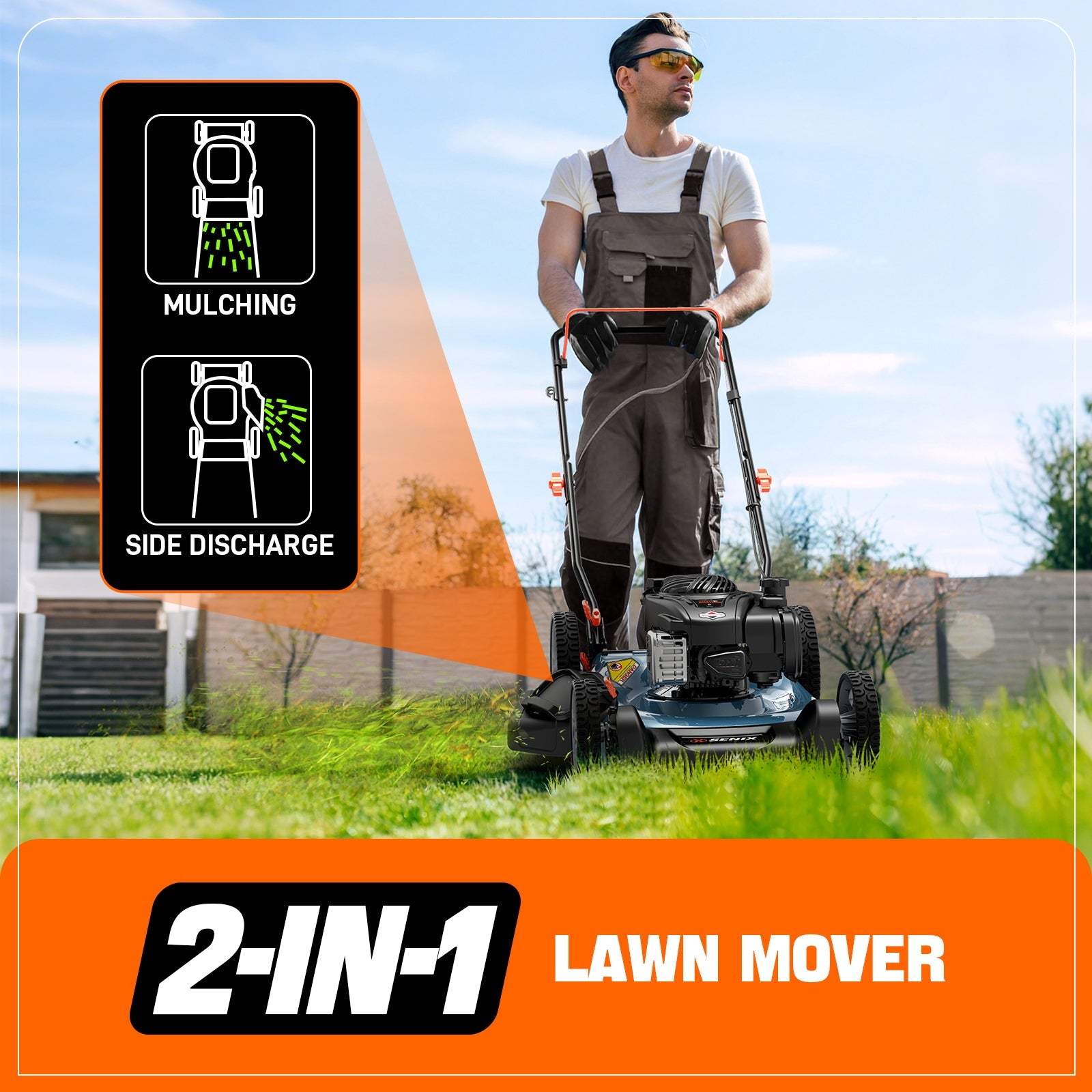 MULCHING  
SIDE DISCHARGE  

2-IN-1 LAWN MOVER