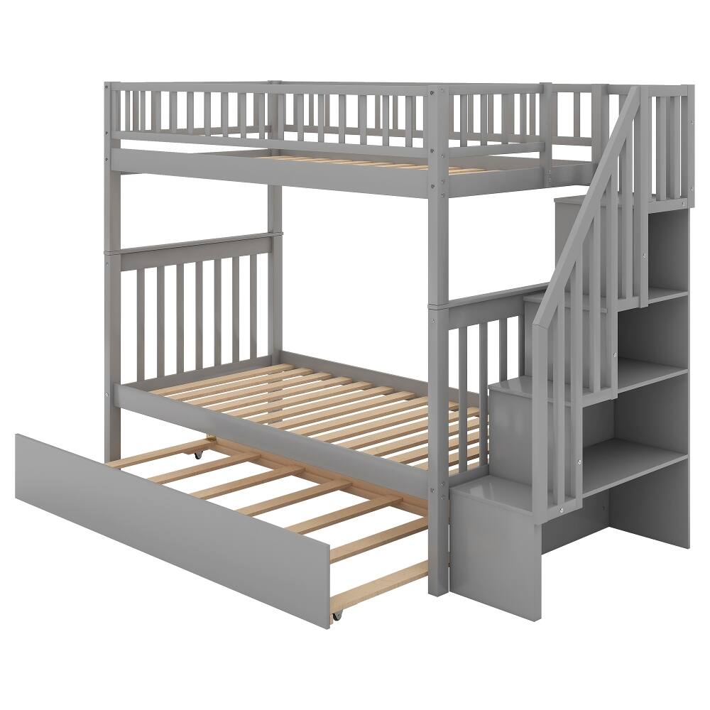 Alt View 4. Loheer - Loheer Twin Over Twin Bunk Bed with Trundle and Storage Shelves Gray Solid Wood - Gray.
