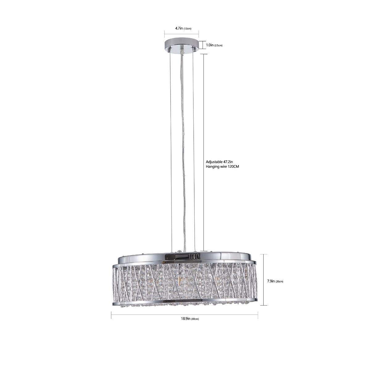 4.7in (12cm)  
1.0in (2.5cm)  
Adjustable 47.2in Hanging wire 120CM  
7.9in (20cm)  
18.9in (48cm)