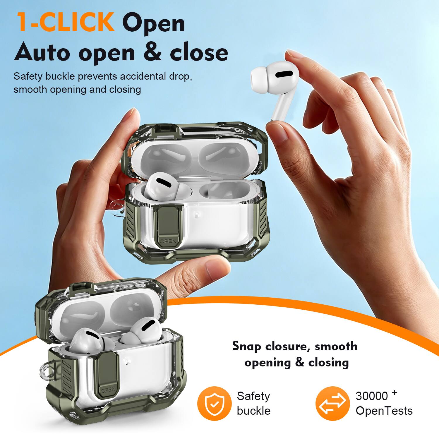 1-CLICK Open  
Auto open & close  
Safety buckle prevents accidental drop, smooth opening and closing  

Snap closure, smooth opening & closing  

Safety buckle  
30000+ OpenTests