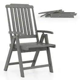 Costway - Foldable Patio Chair with Armrest, Curved Back, Slatted Seat for Backyard Deck - Gray