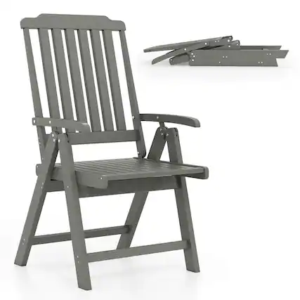 Front. Costway - Costway Foldable Patio Chair with Armrest, Curved Back, Slatted Seat for Backyard Deck - Gray.