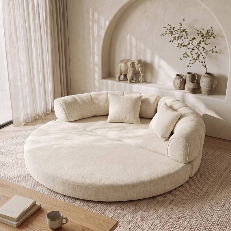 Angle. Vipbear - 78.8" Round Boneless Sofa Bed, Foldable 2-in-1 Oversized Sleeper Couch for Small Spaces, Apartment, Dorm, No Assembly - Off-white.