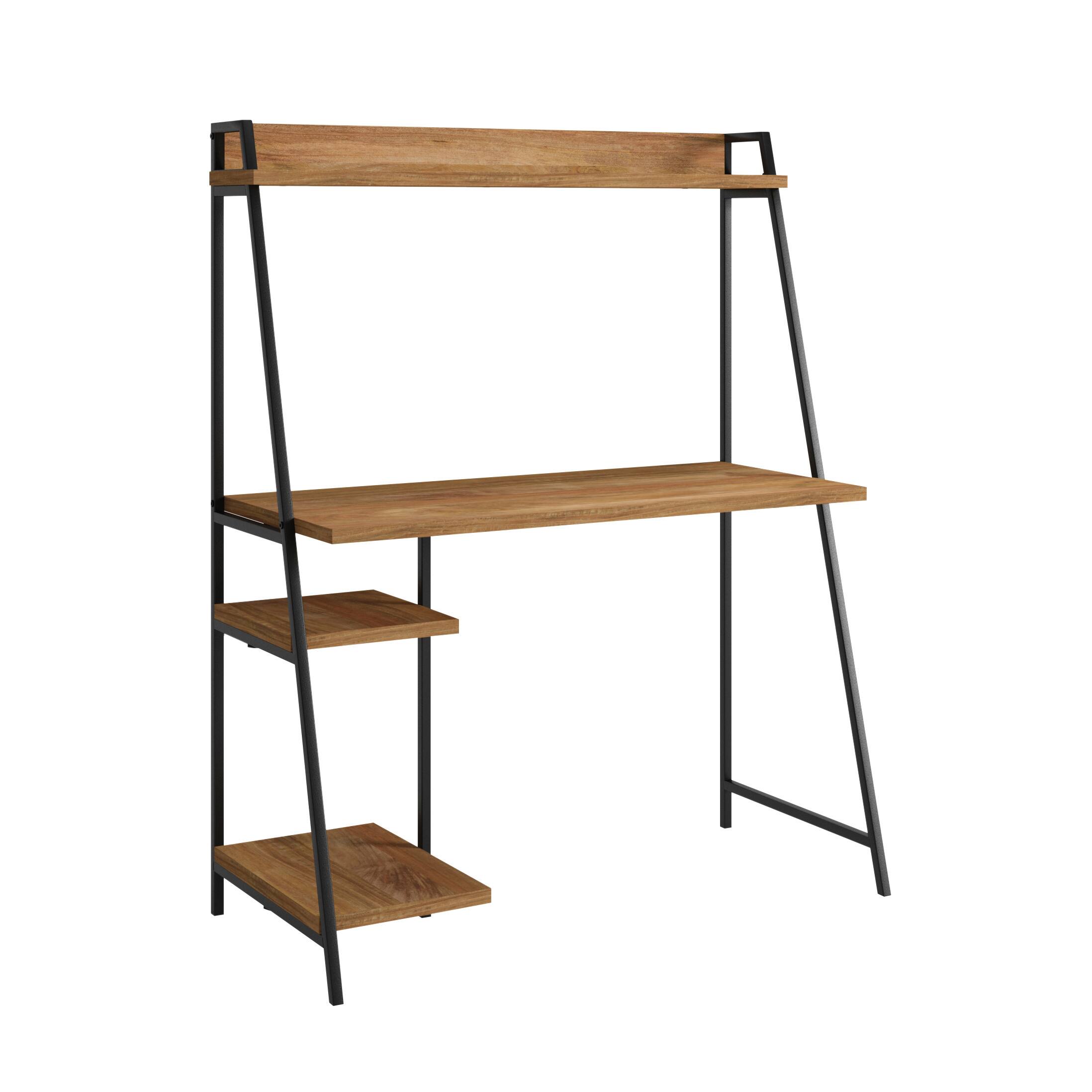 Front. Spaco - Desk With Hutch, 1" Thick Top, Spacious Work Area - Brown.