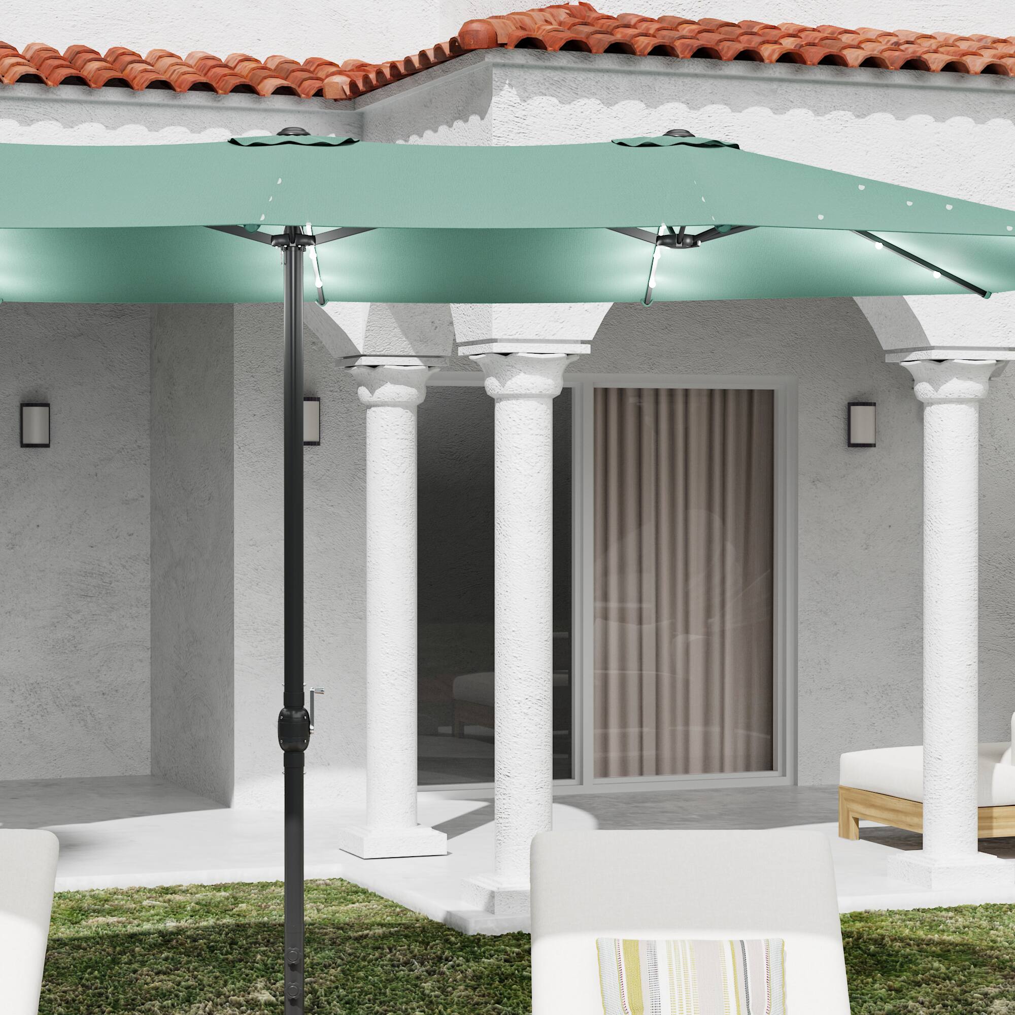 Alt View 2. Famapy - Large Rectangular Outdoor Patio Umbrella with Integrated Edge LED Lights Day-to-Night Shade Multiple Colors - Mint green.