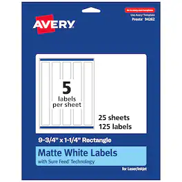 Avery - Matte Rectangle Labels, 9.75" x 1.25", 125 Labels - White