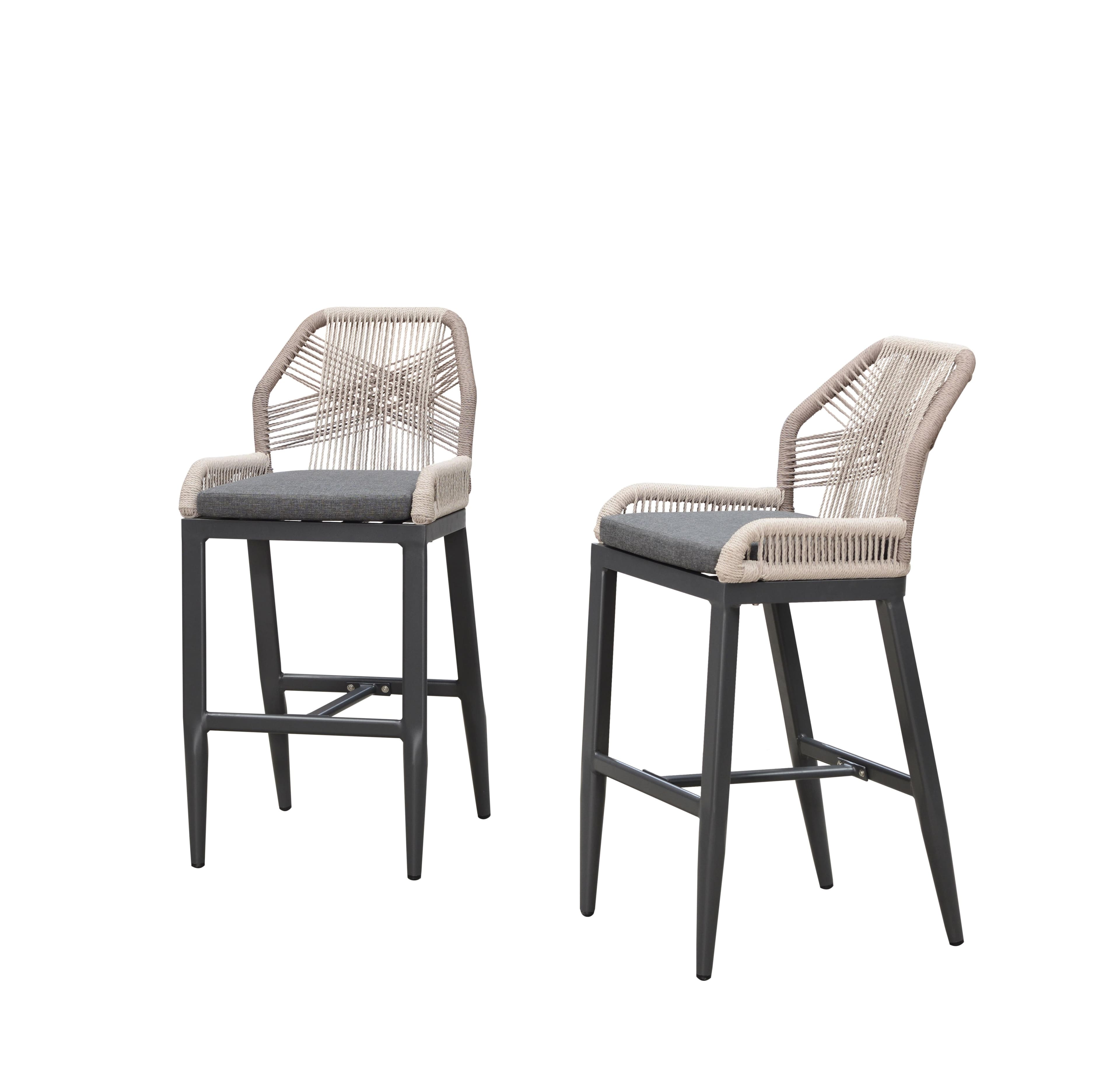 PURPLE LEAF - Patio Outdoor Bar Stool Bar Height Set of 2 Rattan Chair with Back Modern Aluminum Woven Barstools for Garden Indoor - Grey-Bar Stool price history on PriceWatchPro