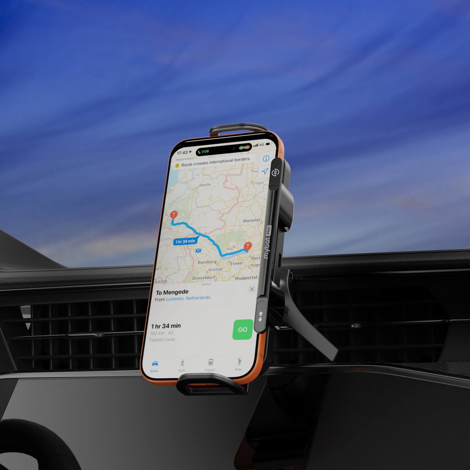 ad 17:43 % 2:08 - Route crosses international borders. To Mengele From Lunteren, Netherlands 1 hr 34 min 162 km - A2 Fastest route GO