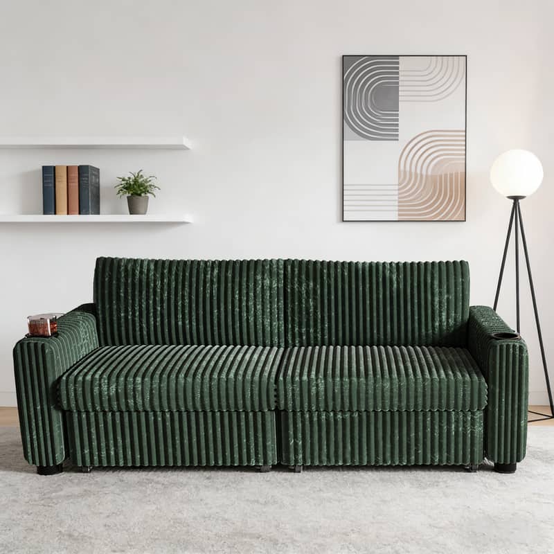 Vipbear - 91" Convertible Sofa Bed, 3-in-1 Sleeper Sofa with Pull-Out Bed, Couch Folding Loveseat, USB Ports & Adjustable Backrest - Green