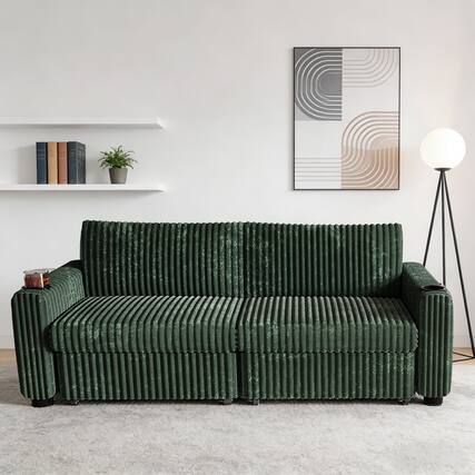 Front. Vipbear - 91" Convertible Sofa Bed, 3-in-1 Sleeper Sofa with Pull-Out Bed, Couch Folding Loveseat, USB Ports & Adjustable Backrest - Green.