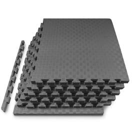 ProsourceFit - Checkered Exercise Puzzle Mat 1-in, 24 Sq Ft - 6 Tiles - Gray