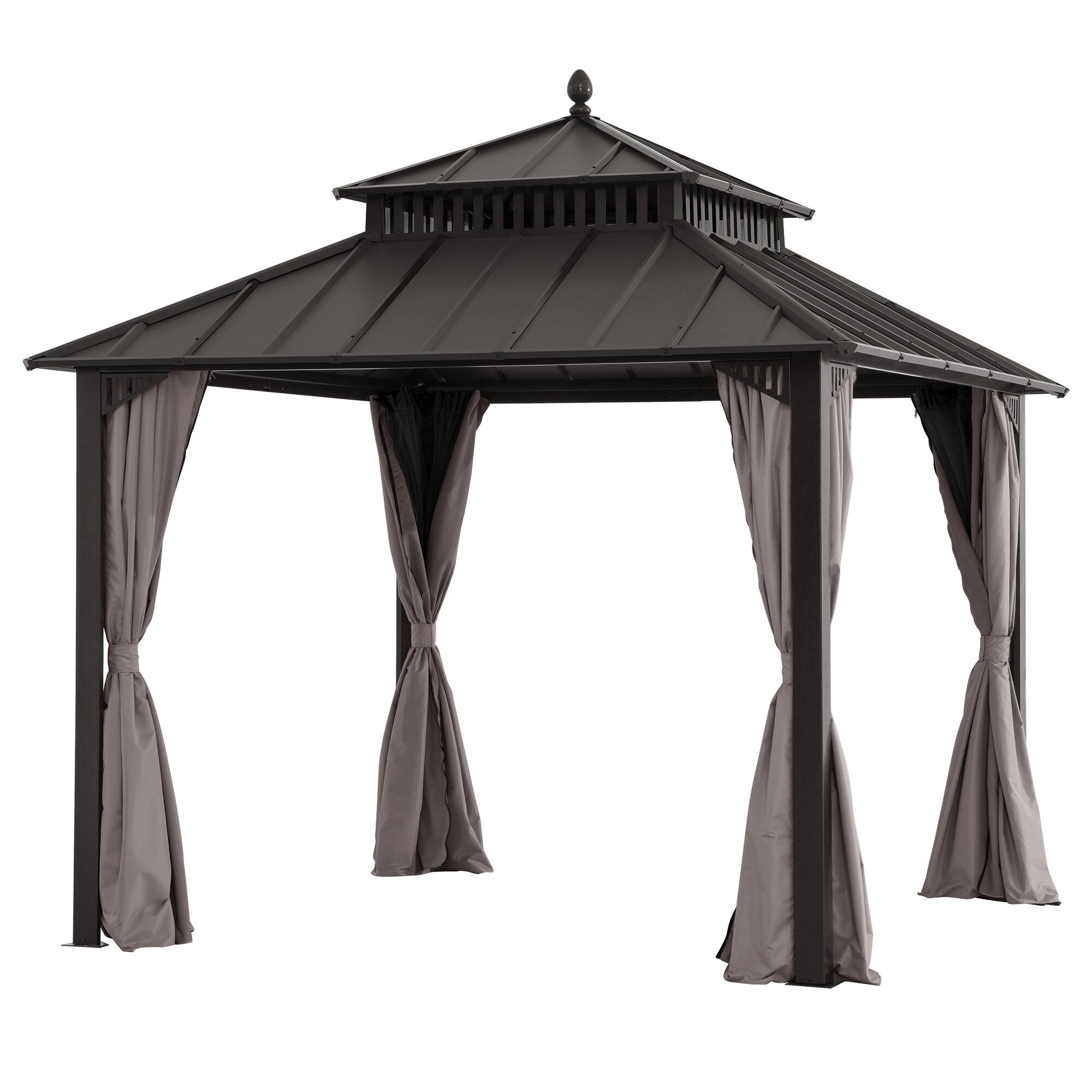 Angle. SUNJOY - 10x10 Kingston Hardtop Rectangular Gazebo Brown.