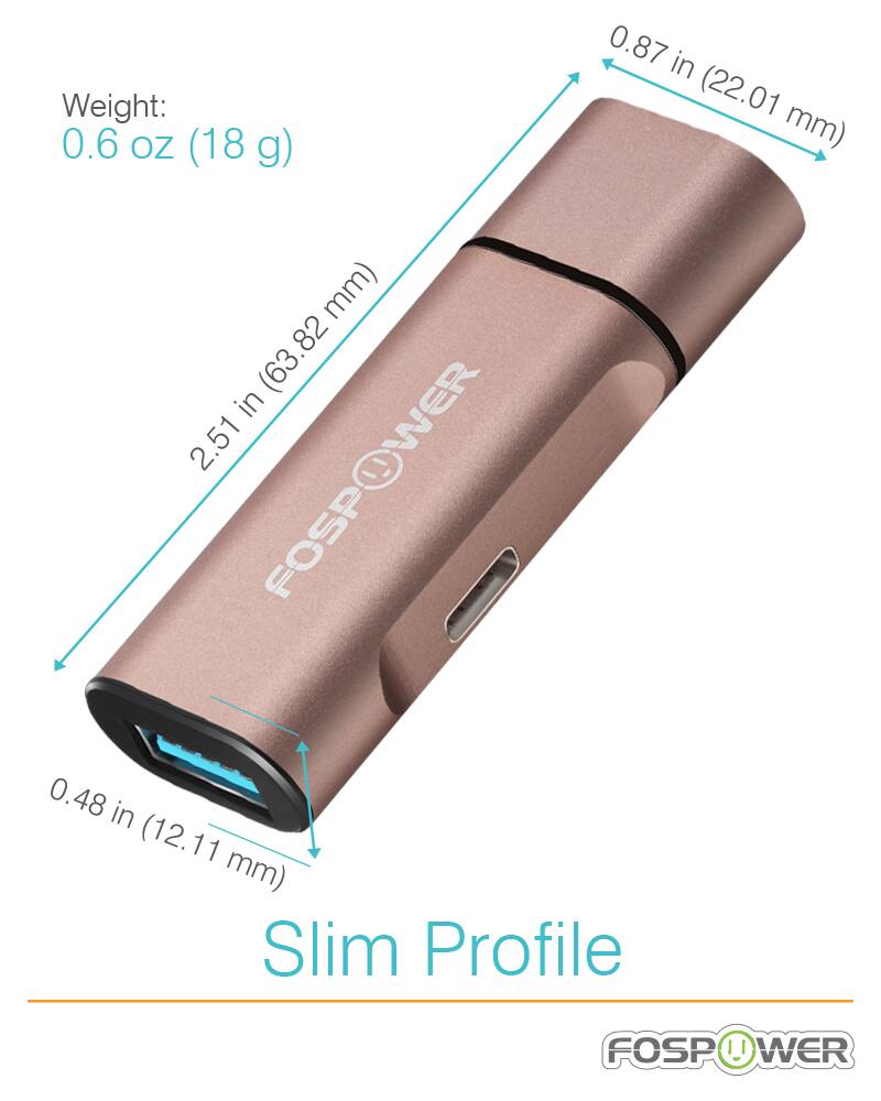 Weight: 0.6 oz (18 g)

0.87 in (22.01 mm)

2.51 in (63.82 mm)

0.48 in (12.11 mm)

Slim Profile

FOSPOWER