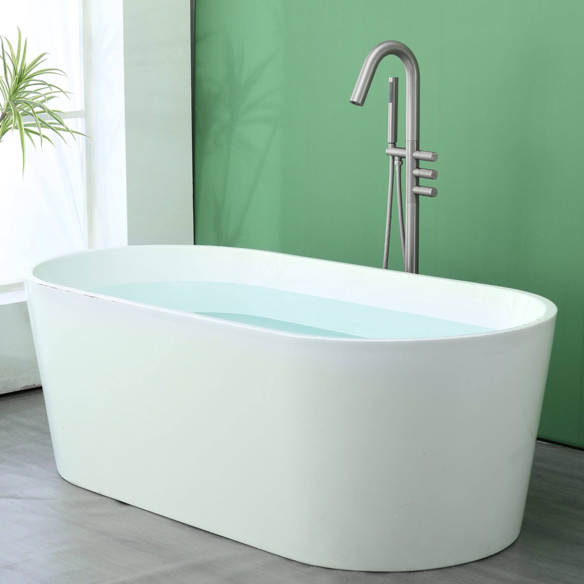 Alt View 4. Boyel Living - Brushed Bathtub Faucet Dual Function 360 Degrees Rotatable 1.5m SUS304 Hose Triple Knob - Brushed Nickel.