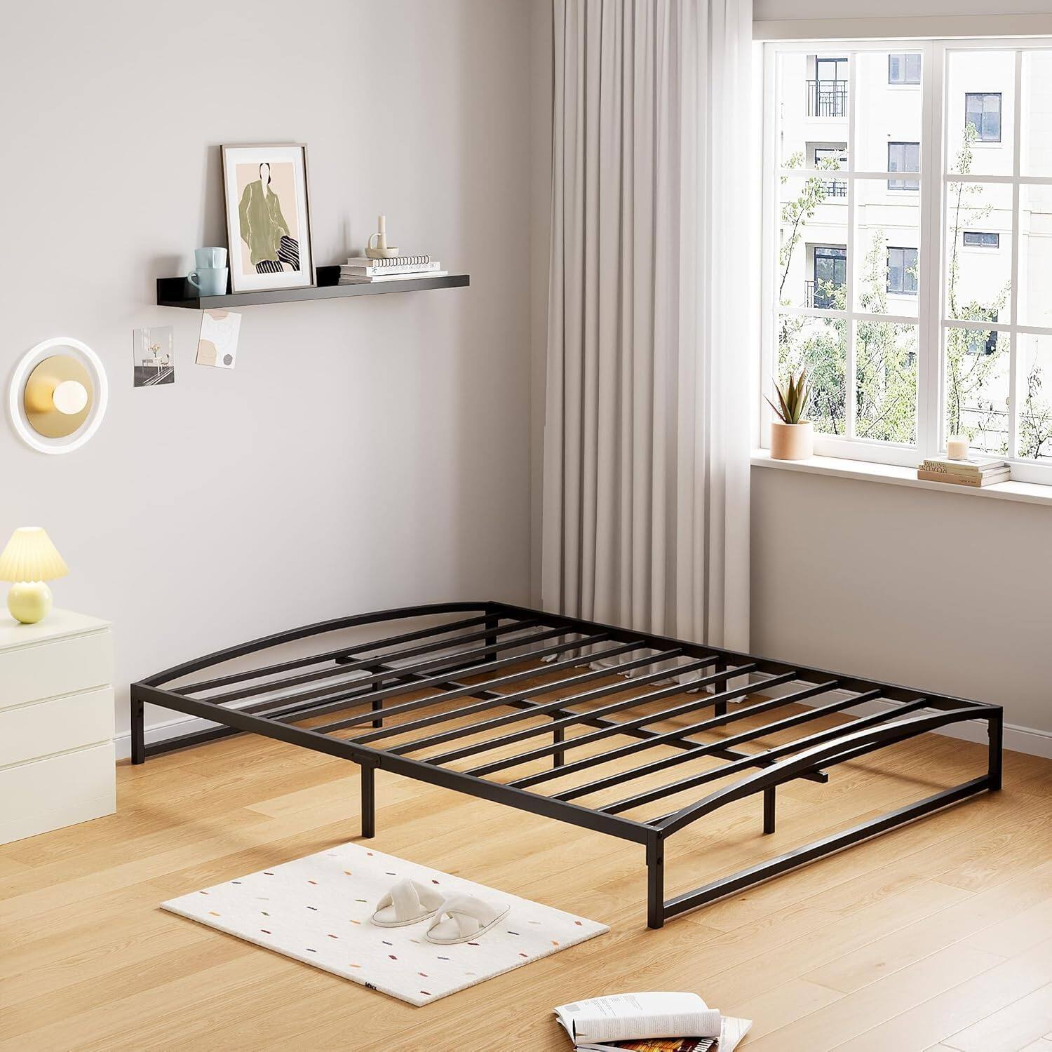 Front. GARVEE - 10" Low Full Size Metal Bed Frame, Heavy Duty Platform Base, Noise-Free, Easy Assembly, No Box Spring - Black.