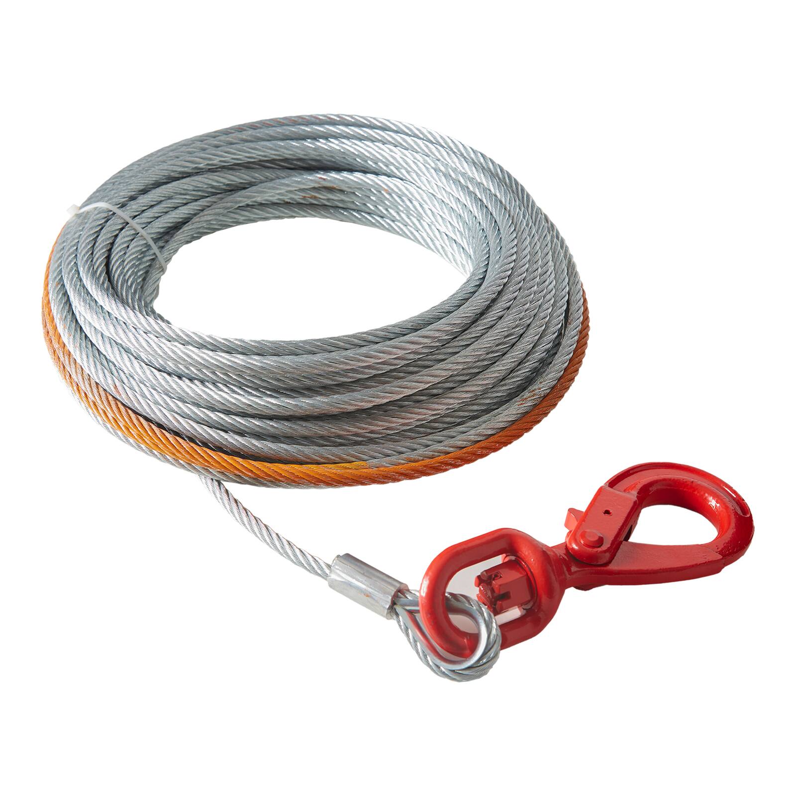Front. VEVOR - Galvanized Steel Winch Cable, 3/8 Inch x 100 Feet 15,200 lbs Breaking Strength, Wire Winch Rope with Swivel Hook - Silver;Red.