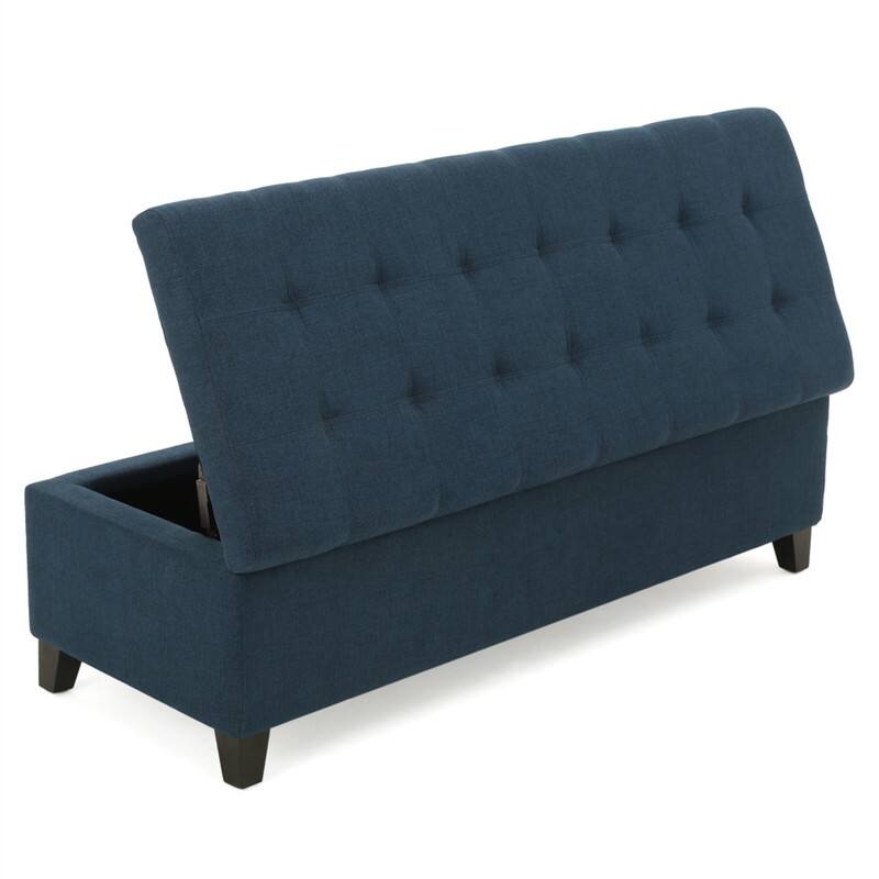 Alt View 1. HTUTWOO - Upholstered Storage Ottoman Bench - Entryway Bench, End of Bed Bench, Ottoman Foot Rest for Bedroom, Supports 300 lbs - Navy Blue.