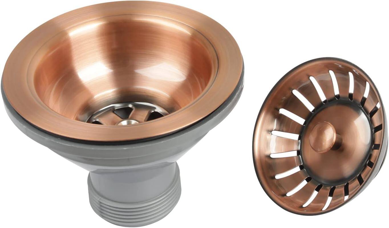 Angle. Akicon - Akicon Solid Brass Kitchen Sink Strainer with Basket for 3-1/2 in. Standard Strainer Drain in Copper - Copper.