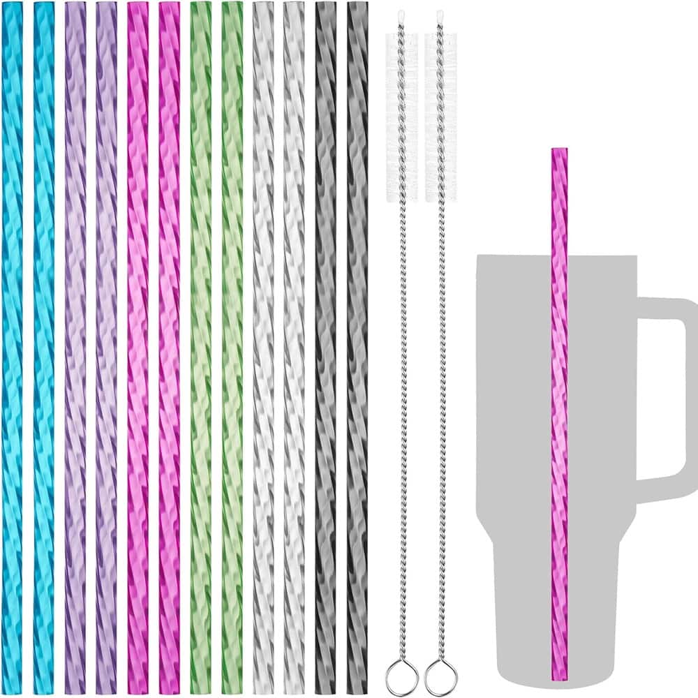Plastic Swirl Reusable Drinking Straws Fit for 40oz Stanley Tumbler, 12" Straws - Multicolor