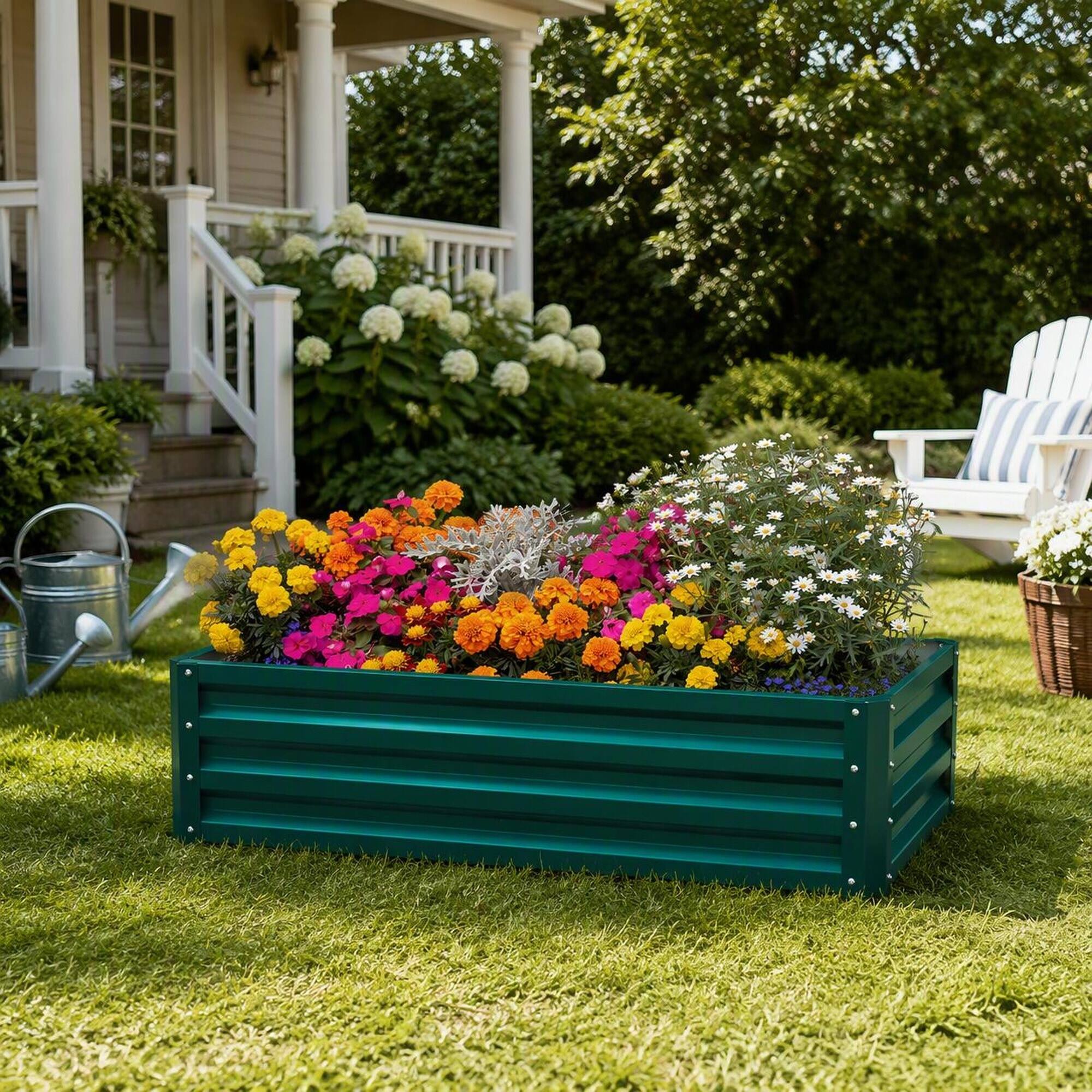 Alt View 1. RYHNUYNE - Outsunny 4x2x1 ft Galvanized Steel Raised Garden Bed Planter Box for Vegetables Flowers Herbs, Green Outdoor Metal - Green.