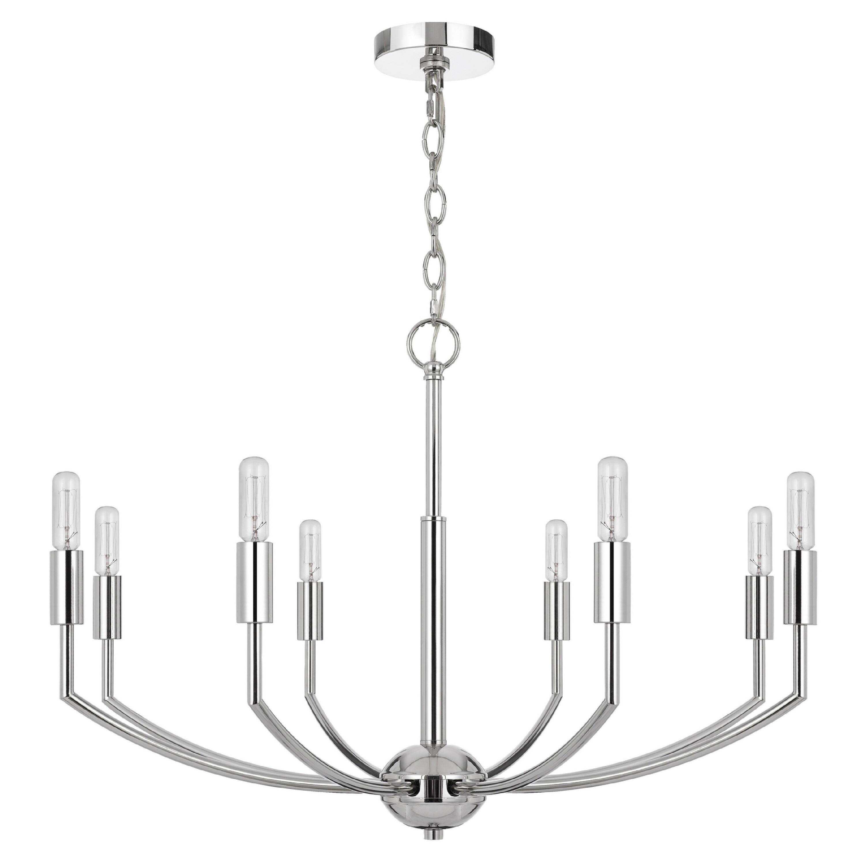 Front. Manhattan Lane - Kera 8 Light Candelabra Chandelier, 30 Inch Wide Arm Modern Chrome Metal - Chrome.