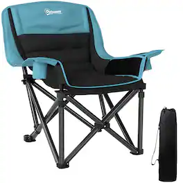 Outsunny - Chair for Adults, Portable Folding Camping Chair w/ Side Pockets, Cup Holders, Carry Bag - Black