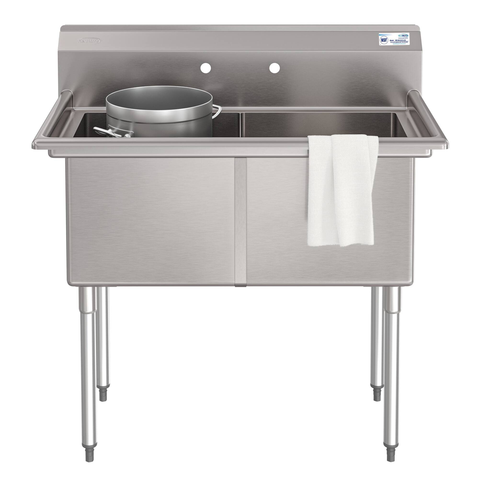 Front. Koolmore - 42 in. 18-Gauge 2-Compartment  Sink with Backsplash, Bowl Dimensions 18"x18"x14" in Stainless-Steel - Stainless Steel.