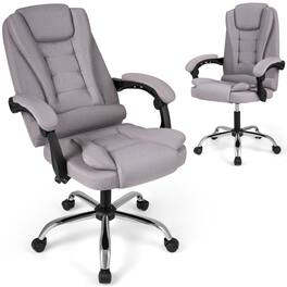 WELLFOR - Big High Back Executive Chair with Linkage Armrests and Leather Padded Seat for Office - Gray