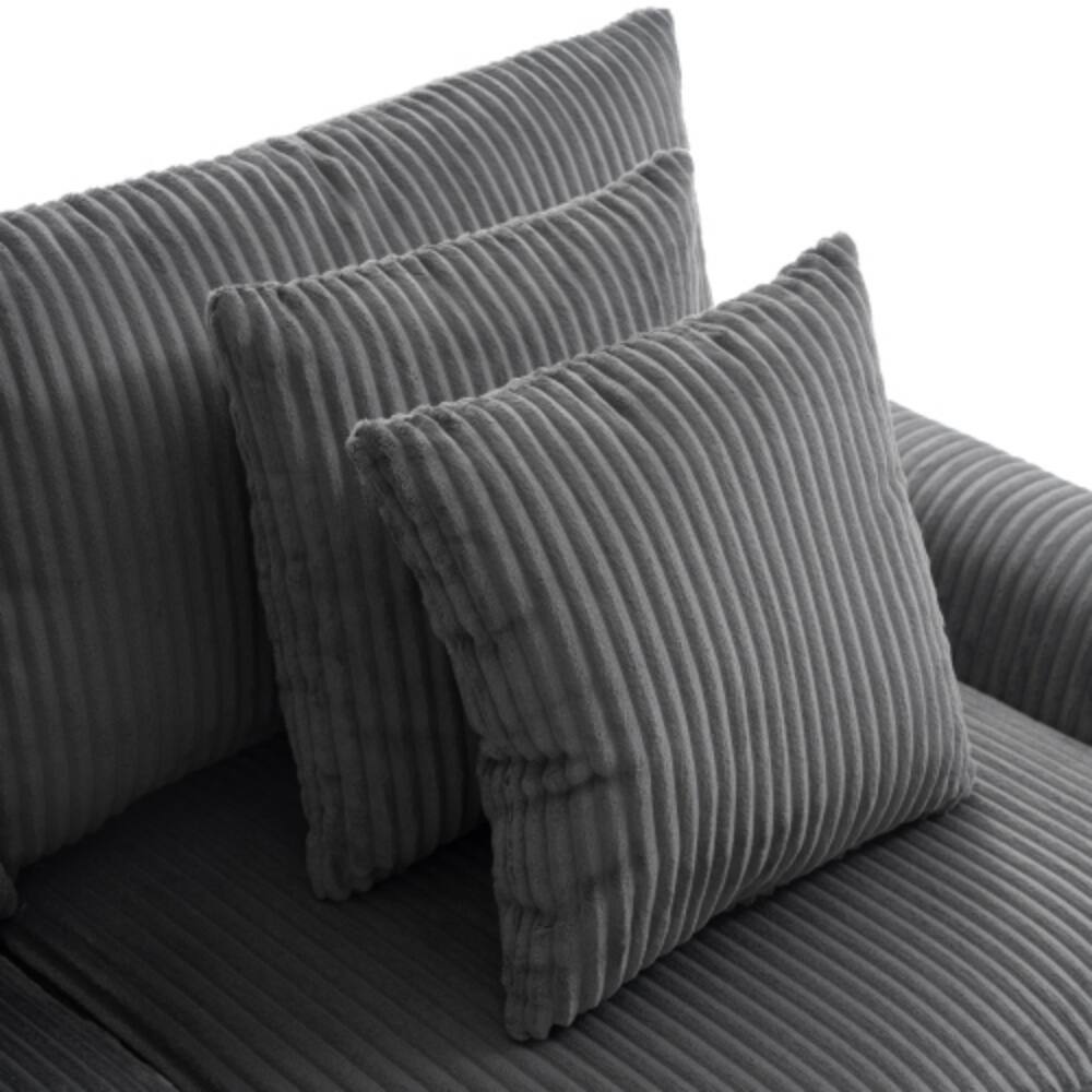 Alt View 4. LUCKY ONE - 141.5" U-Shaped Corduroy Sectional Sofa w/ Bluetooth Speakers Console USB Storage Ottoman - Dark Gray.
