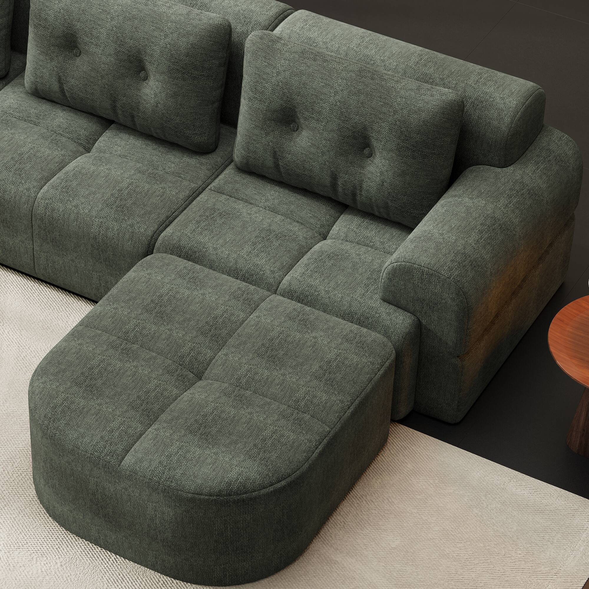 Alt View 4. Anysun - Modular Sectional Sofa with Chaise - Full-Foam Structure,Compression Packaging,Woven Texture,Oversized Living Room Couch - Green.