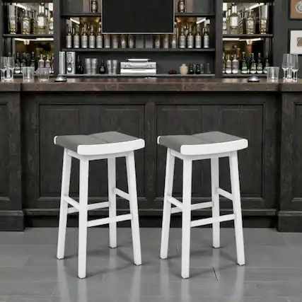 Front. Hivvago - Set of 2 Upholstered Saddle Bar Stools with Comfort Padded Seats - 31.5 inches - Gray & White.